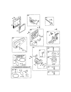 Carburetor/Muffler/Air Cleaner Diagram and Parts List for 124T02-0736-EA  Briggs and Stratton Engine